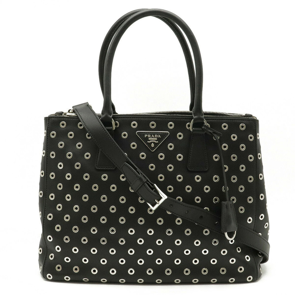 Prada Galleria Bag Tote Shoulder Studded Leather NERO Black